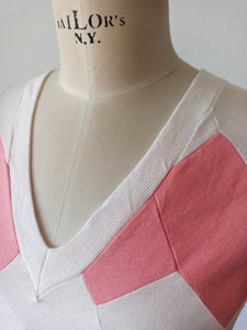 1940s 1950s - DEADSTOCK - Gorgeous Pink Peach White Cotton Top - Sz 3