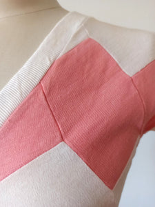 1940s 1950s - DEADSTOCK - Gorgeous Pink Peach White Cotton Top - Sz 3