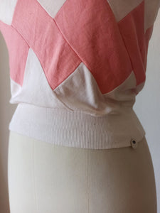 1940s 1950s - DEADSTOCK - Gorgeous Pink Peach White Cotton Top - Sz 3