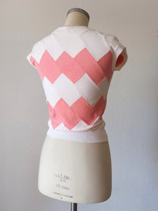1940s 1950s - DEADSTOCK - Gorgeous Pink Peach White Cotton Top - Sz 3