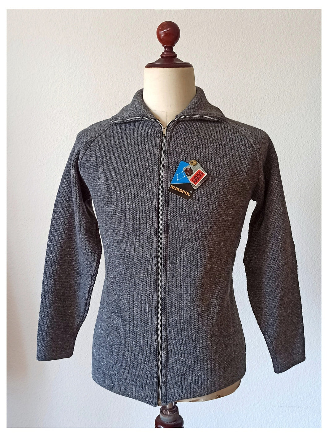1960s 1970s - NORDPOL - Deadstock Men's Grey Zipper Jacket - Sz 5