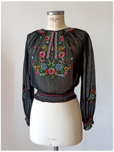 Cargar imagen en el visor de la galería, 1940s 1950s - ARTEX - Black Hungarian Embroidery Blouse - W29 (74cm)
