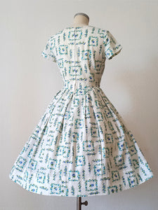 1950s 1960s - Adorable Roseprint Cotton Dress - W28.5 (72cm)