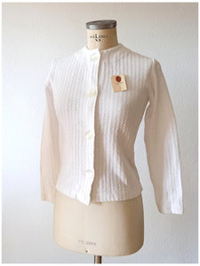 1950s - DARIO SOLES, Spain - Deadstock White Cardigan - Sz 2