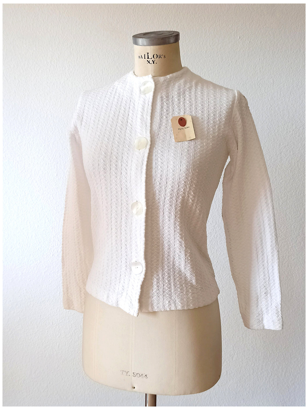 1950s - DARIO SOLES, Spain - Deadstock White Cardigan - Sz 2