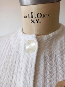1950s - DARIO SOLES, Spain - Deadstock White Cardigan - Sz 2