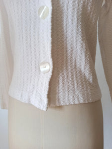 1950s - DARIO SOLES, Spain - Deadstock White Cardigan - Sz 2