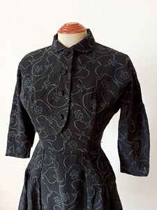 1950s - Superb Black Bolero Dress - W25 (64cm)