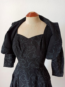 1950s - Superb Black Bolero Dress - W25 (64cm)