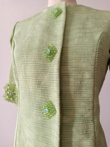 1960s - LEURIER, Italia - Stunning Green Beaded Couture Coat - W32 (82cm)
