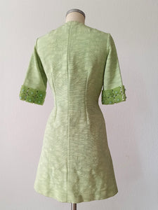 1960s - LEURIER, Italia - Stunning Green Beaded Couture Coat - W32 (82cm)