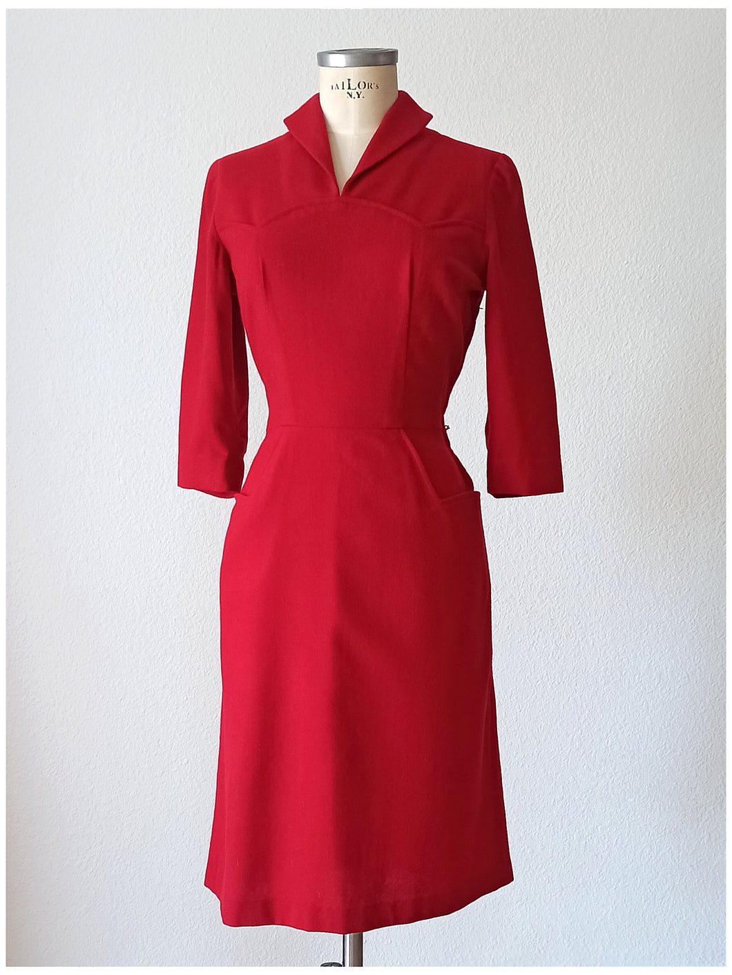 1940s 1950s - Stunning Red Wool Dress - W29 (74cm)
