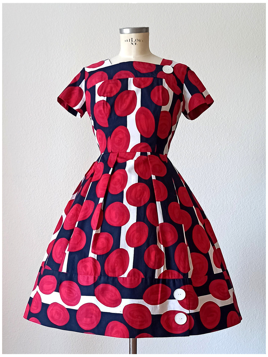 1950s 1960s - CHERIE MODELL - Deadstock Stunning Cotton Dress - W28.5 (72cm)