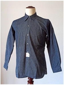 1930s 1940s - JUAN UBACH, Barcelona - Deadstock Blue Striped Men's Cotton Shirt