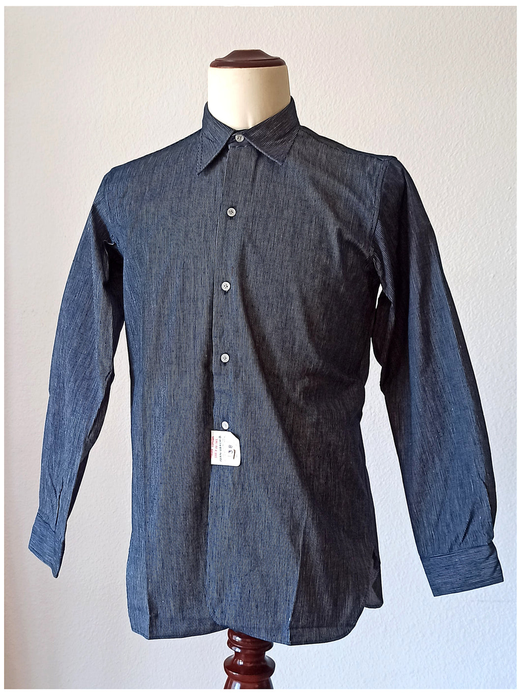 1930s 1940s - JUAN UBACH, Barcelona - Deadstock Blue Striped Men's Cotton Shirt