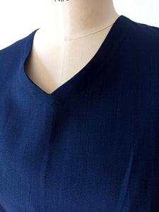1950s - Adorable Navy Blue Rayon Dress - W26 (66cm)