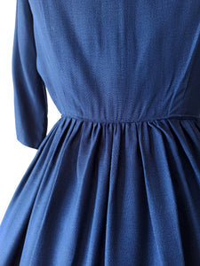1950s - Adorable Navy Blue Rayon Dress - W26 (66cm)