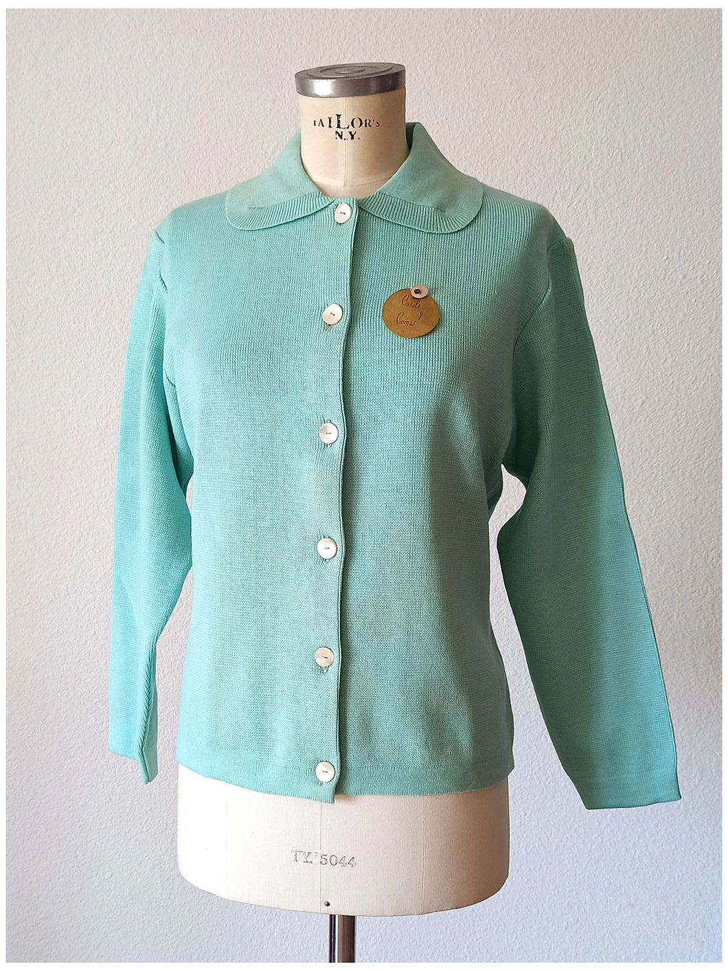 1950s - CASALS & COMAS - Deadstock Turquoise Cardigan - Sz 3