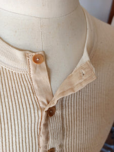1930s 1940s - Deadstock Long Sleeves Cotton Henley Shirt - Sz 40