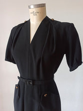 Cargar imagen en el visor de la galería, 1940s - Superb French Black Soft Wool Dress - W29 (74cm)
