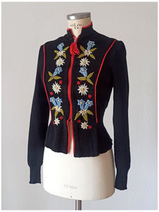 1940s - Gorgeous Black Embroidery Cardigan