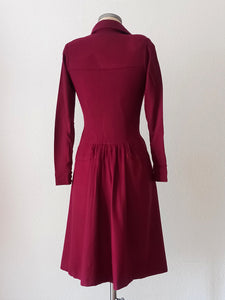1930s 1940s - Stunning Burgundy Embroidered Wool Dress - W27.5 (70cm)
