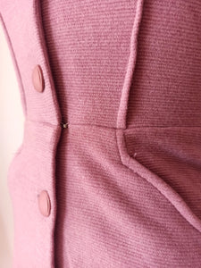 1950s - St. MICHAEL, UK - Gorgeous Pink Jersey Wool Dress - W24.5/28.5 (62/72cm)