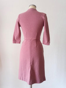 1950s - St. MICHAEL, UK - Gorgeous Pink Jersey Wool Dress - W24.5/28.5 (62/72cm)