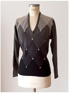 1950s 1960s - BALLANTYNE, Scotland - Iconic Intarsia Cashmere Sweater - Sz 38