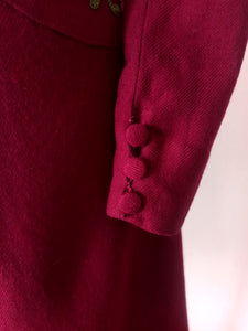 1930s 1940s - Stunning Burgundy Embroidered Wool Dress - W27.5 (70cm)