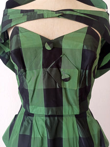 1950s - Spectacular Strapless Green Satin Dress - W24.5 (62cm)