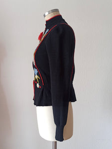 1940s - Gorgeous Black Embroidery Cardigan