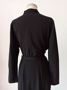 1940s - Superb Black Gabardine Wool Dress - W39 (100cm)