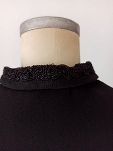 1940s - Superb Black Gabardine Wool Dress - W39 (100cm)