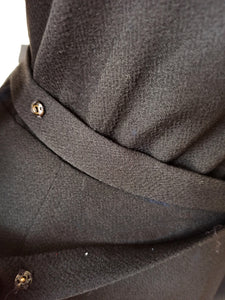 1940s - Superb Black Gabardine Wool Dress - W39 (100cm)