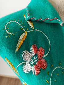 1950s - Adorable Green Embroidered Wool Vest
