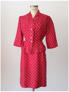 1940s 1950s - Exquisite 2pc Red Dotted Dress Jacket - W28 (72cm)