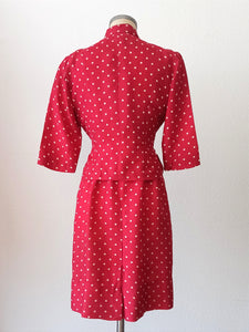1940s 1950s - Exquisite 2pc Red Dotted Dress Jacket - W28 (72cm)
