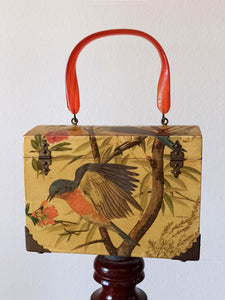 1950s 1960s - Adorable Decoupage Wooden Handbag