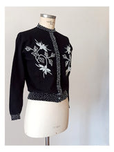 Load image into Gallery viewer, 1950s - JINCHI - Stunning Black Beaded Wool Cardigan - Sz 36

