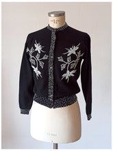 Load image into Gallery viewer, 1950s - JINCHI - Stunning Black Beaded Wool Cardigan - Sz 36
