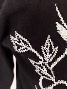 1950s - JINCHI - Stunning Black Beaded Wool Cardigan - Sz 36