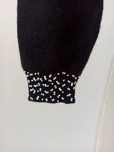 1950s - JINCHI - Stunning Black Beaded Wool Cardigan - Sz 36
