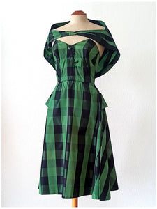1950s - Spectacular Strapless Green Satin Dress - W24.5 (62cm)