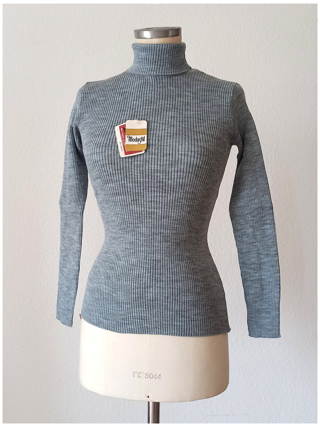 1960s - MODASTIL, Spain - Deadstock Grey Turtleneck - Sz 4