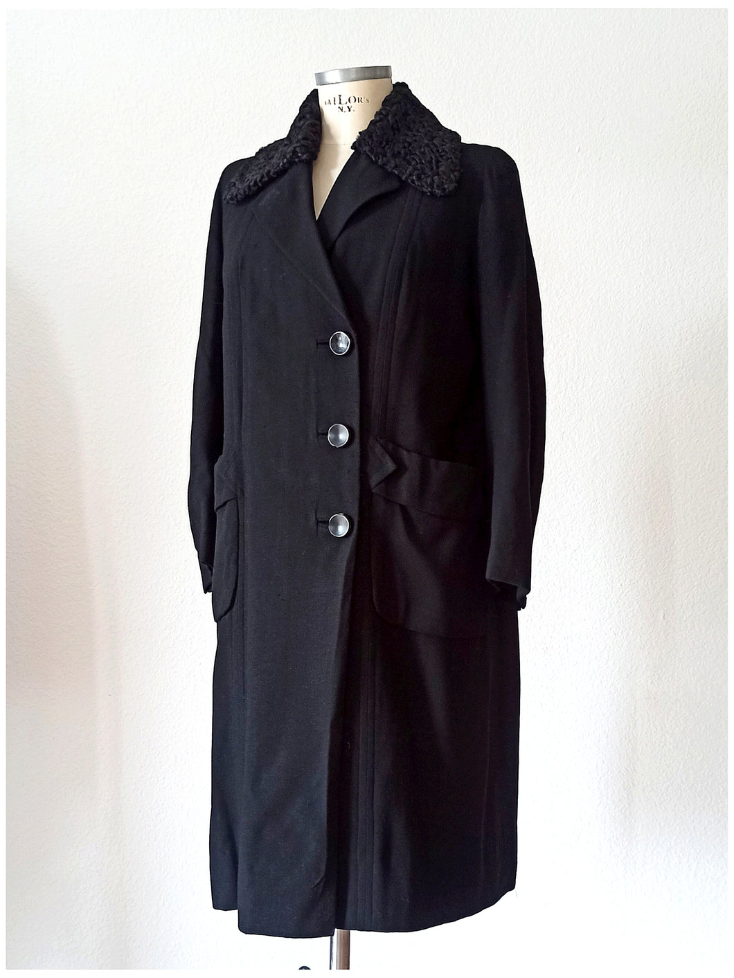 1940s - Superb Black Wool Coat