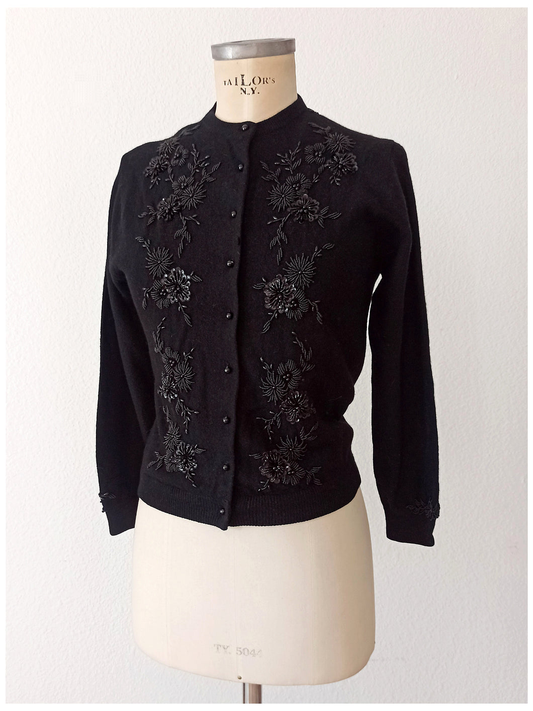 1950s - KOHLER, Belgium - Stunning Black Beaded Angora Cardigan