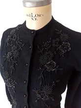 Charger l&#39;image dans la galerie, 1950s - KOHLER, Belgium - Stunning Black Beaded Angora Cardigan
