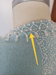 1950s - Adorable Blue Beaded Angora Wool Cardigan