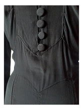 Cargar imagen en el visor de la galería, 1940s - Superb Black Rayon Silk Dress - W33 (84cm)
